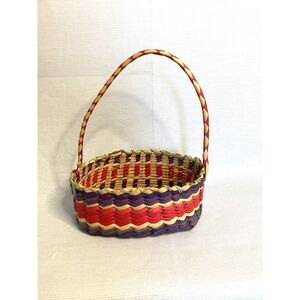 Vintage 60s Hand Crafted 3-color Wicker Basket
